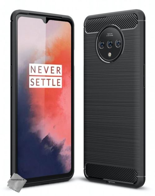 Housse etui coque silicone gel carbone pour OnePlus 7T avec film ecran - NOIR