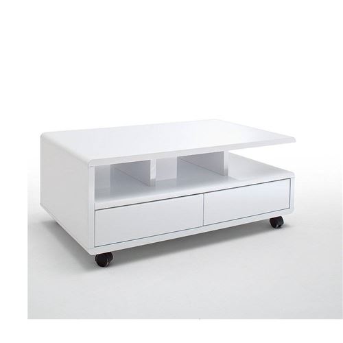 Table basse CHARTRES sur roulettes laquée blanc brillant