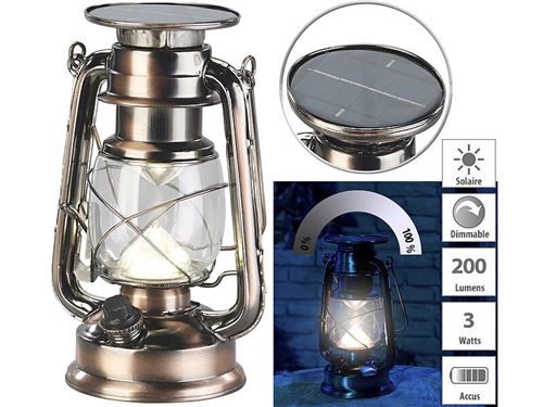 Lampe-tempête LED solaire à intensité variable 200 lm / 3 W / 3000 K  - Bronze