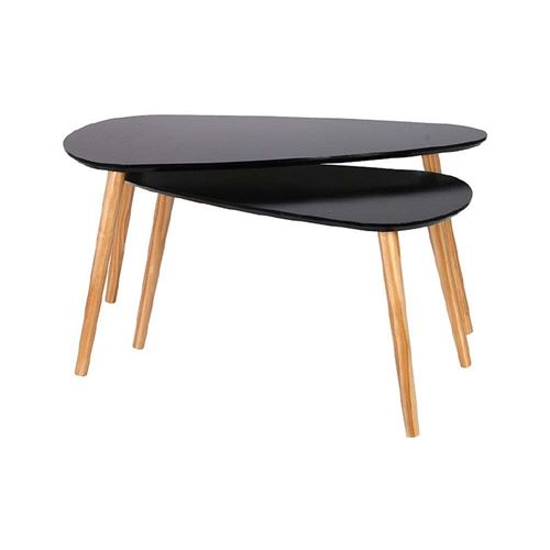 The Home Deco Factory - Tables gigognes en bois galet (Lot de 2) Noir