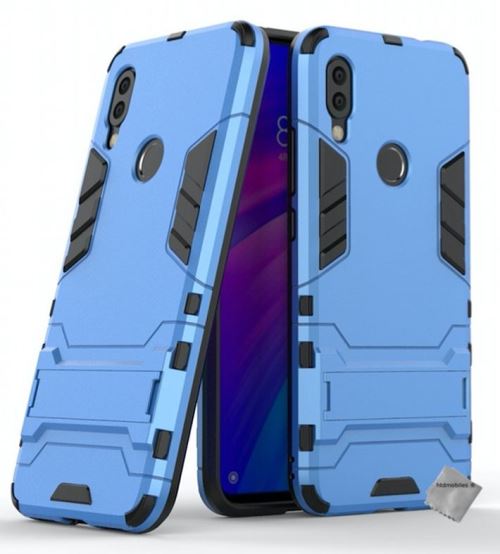 Housse etui coque rigide anti choc pour Xiaomi Redmi 7 avec verre trempe - BLEU CLAIR