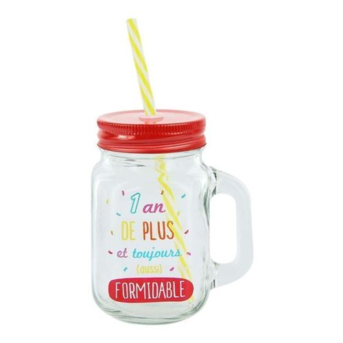 The Concept Factory - Gobelet en verre avec paille 1 an de plus 45 cl