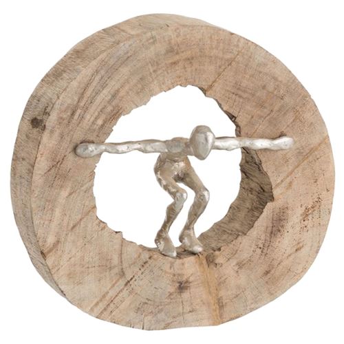 Non Communiqué Naturel Statue Personnage Bois Et Aluminium