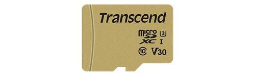 Transcend 500S - Carte mémoire flash (adaptateur microSDXC vers SD inclus(e)) - 64 Go - Video Class V30 / UHS-I U3 / Class10 - microSDXC