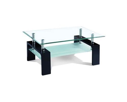 Table basse noir laqué et verre design OTTAVIA 2 - Noir - L 100 x P 60 x H 49 cm