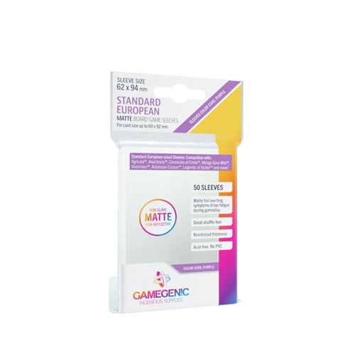 Gamegenic : Sachet de 50 protège-cartes mate - 6,2 x 9,4 cm - Standard European purple