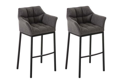 Lot 2 tabourets de bar Damaso en Tissu avec support à 4 pieds , Gris titane/Noir