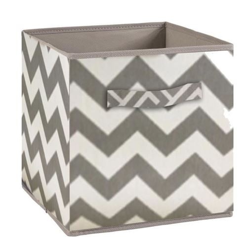 COMPO Tiroir de rangement - Tissu - 27 x 27 x 28 cm - Motif Chevron - Gris et blanc