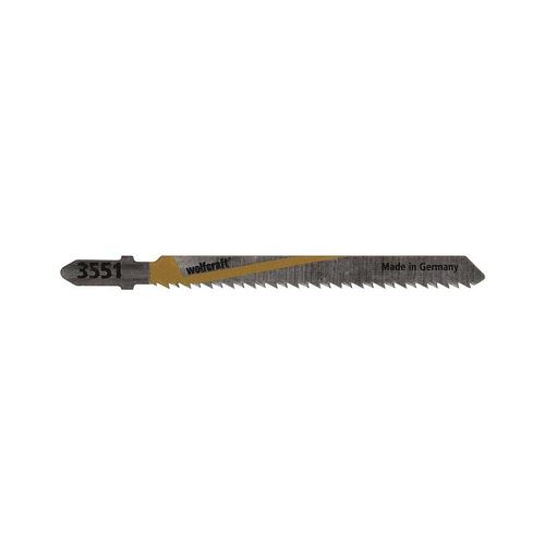 Wolfcraft 3551000 2 Lames de Scie Sauteuse Hcs Queue en T, Longueur Dentée : 75 Mm, Longueur Totale 100 Mm, Pas de Dents : 2,5 Mm, Dents Avoyées Et Rectifiées en Opposition, Dos Conique