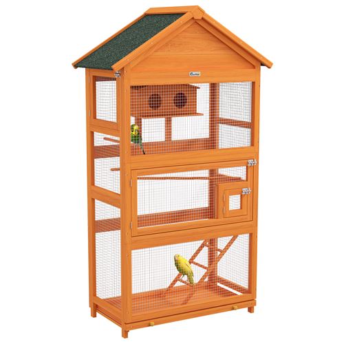Comparer les prix de Cage à oiseaux volière grande taille 2 portes trappe toit asphalte tiroir amovible bois pré-huilé