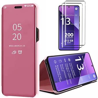 Coque pour Xiaomi Redmi Note 13 Pro+ 5G / Note 13 Pro Plus 5G, Smart Cover Bumper avec Stand Fonction, Rose + 2 Verres Trempés - BOOLING - 1