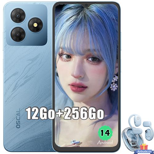 Smartphone 4G Oscal FLAT 2 6,56 RAM 12Go+256Go/SD 2To 5000mAh Dual SIM Bleu avec Blackview Airbuds 100