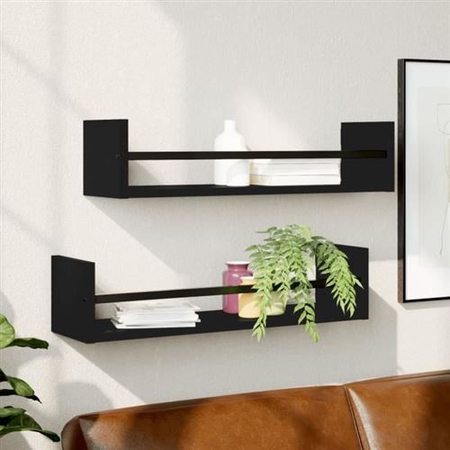 vidaXL Étagères murales avec barres 2 pcs noir 60x16x14 cm