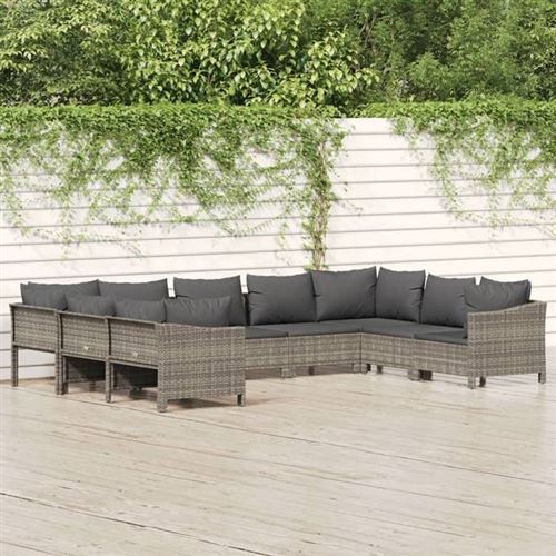 Non Communiqué Gris Vidaxl Salon De Jardin Avec Coussins 9 Pcs, Ensemble De Meubles De Terrasse, Mobilier D'extérieur, Canapé De Patio, Moderne, 3187304