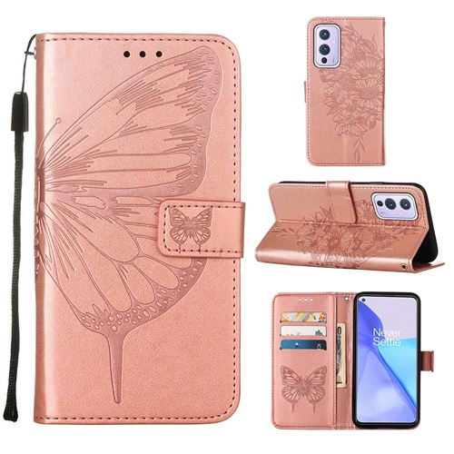 MPFRANCE Housse pour OnePlus 9 Or Rose [Papillon V3]