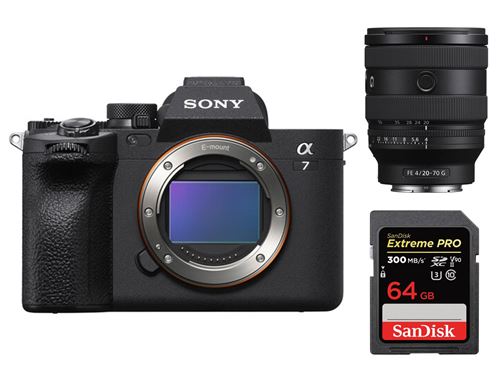 Boîtier Noir Sony Alpha A7 Mark IV + FE 20-70 mm F4 G + SanDisk 64GB Extreme PRO UHS-II SDXC 300 MB/s