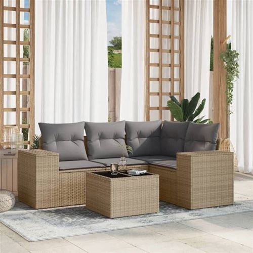 Non Communiqué Beige Salon De Jardin Modulable Vidaxl Resine Tressee 5 Pieces 62 X 62 X 69 Cm