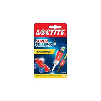Loctite Super Glue-3 Spécial plastiques, colle forte pour tout plastique,  colle transparente à séchage immédiat, tube de colle 2 g et stylo activateur  4 ml