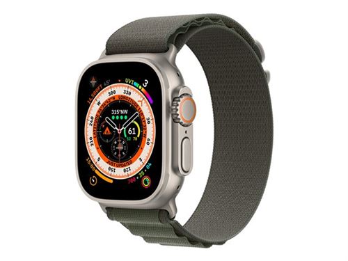 Apple Watch Ultra - 49 mm - titane - montre intelligente avec Boucle Alpine - textile - vert - taille du bracelet : S - 32 Go - Wi-Fi, LTE, UWB, Bluetooth - 4G - 61.3 g