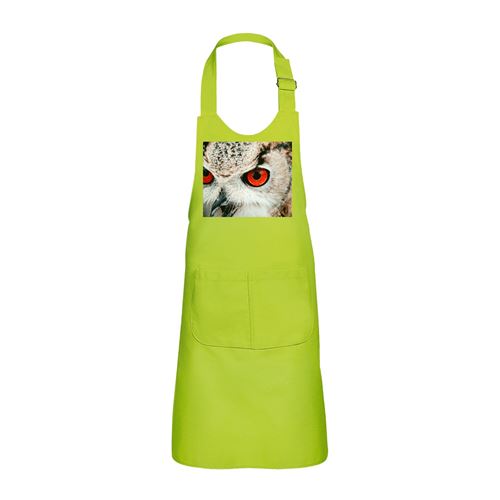 Fabulous Tablier Cuisine Enfant 2 Poches Vert Chouette Yeux Rouges - Haut de gamme