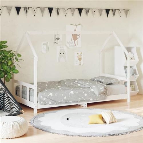 vidaXL Cadre de Lit pour Enfants, Lit Simple avec Sommier à Lattes, Meuble de Chambre à Coucher, Moderne, Blanc 90x200 cm 835719