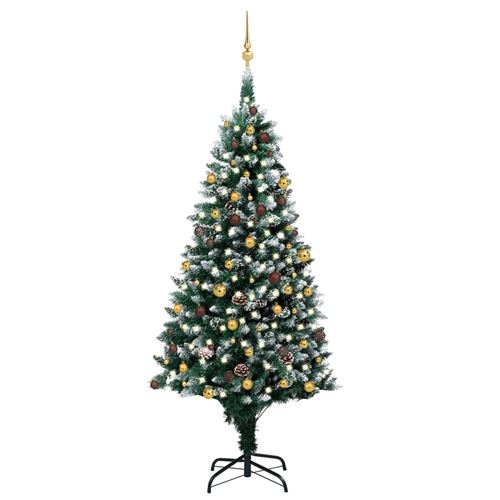 vidaXL Arbre de Noël artificiel LED et boules et pommes de pin 240 cm