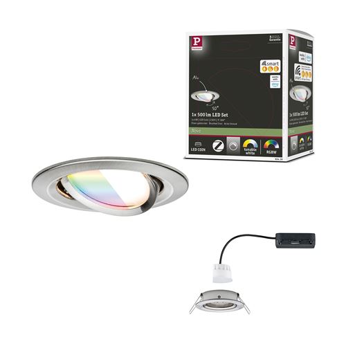 Spot encastré LED Nova Coin    rond 84mm 50° RGBW+ 6W 500lm 230V Acier brossé Aluminium