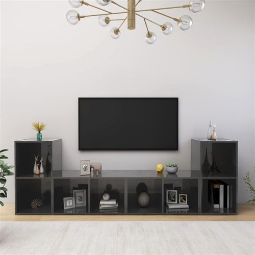 Vidaxl Gris Meubles Tv 4 Pcs - Brillant - Image 2