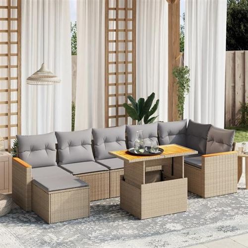 vidaXL Salon de Jardin avec Coussins 8 pcs, Canapés de Terrasse, Ensemble de Meubles de Patio, Mobilier d'Extérieur, Beige 3273187