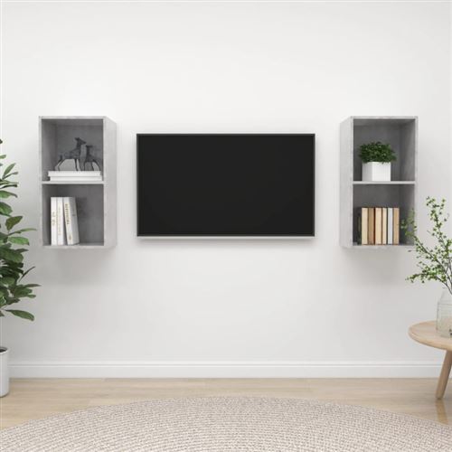 Vidaxl Gris Meubles Tv Muraux 2 Pcs - Béton - Image 3