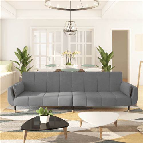 vidaXL Canapé-lit à 2 places avec deux oreillers Gris clair Velours337582