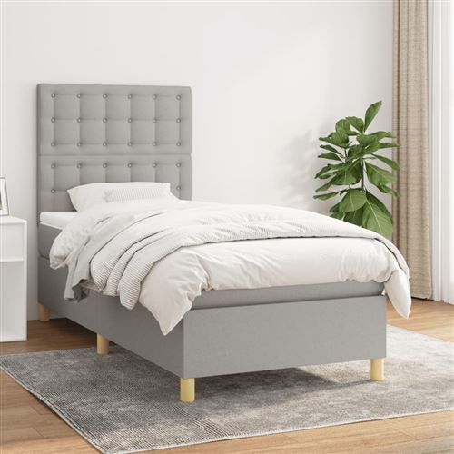 vidaXL Sommier à lattes de lit avec matelas Gris clair 100x200cm Tissu3142633
