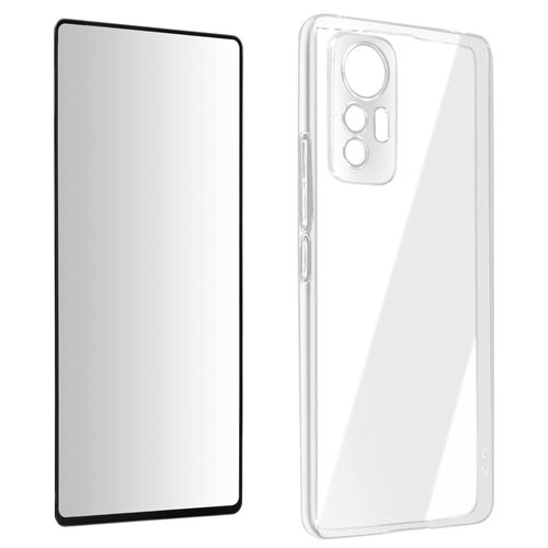 Coque pour Xiaomi 12 Lite Silicone Souple et Film Verre Trempé 9H Avizar transparent contour noir