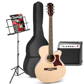 MAX ShowKit set de guitare électrique acoustique avec pupitre - Bois, idéal pour débuter la guitare - 1