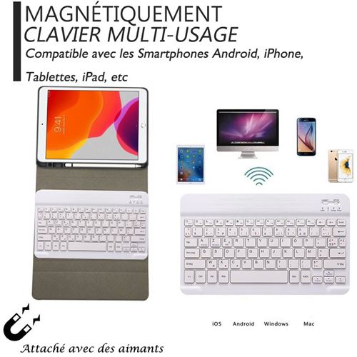 Clavier FR Azerty Sans fil Bluetooth pour PC, Mac, tablettes et smartphones  – Slim et Compacte – Version française