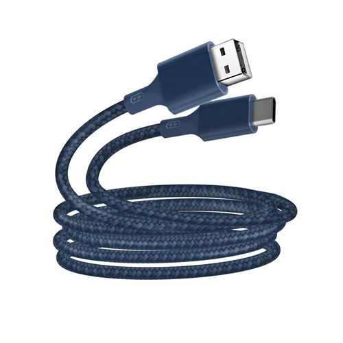 Just Green Câble USB-C vers USB Recyclable Coton tressé 3A 2 mètres Bleu