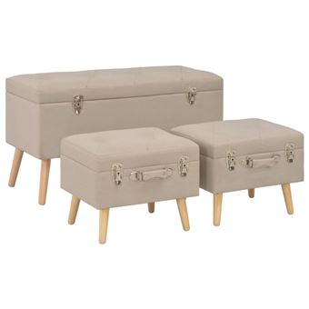 Tabourets de rangement lot de 3 Beige Tissu - 1