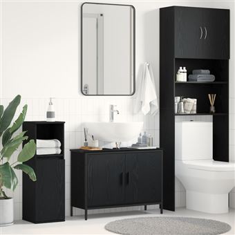 Meuble sous lavabo Noir Chêne 80x30x60 cm Bois d ingénierie - 1