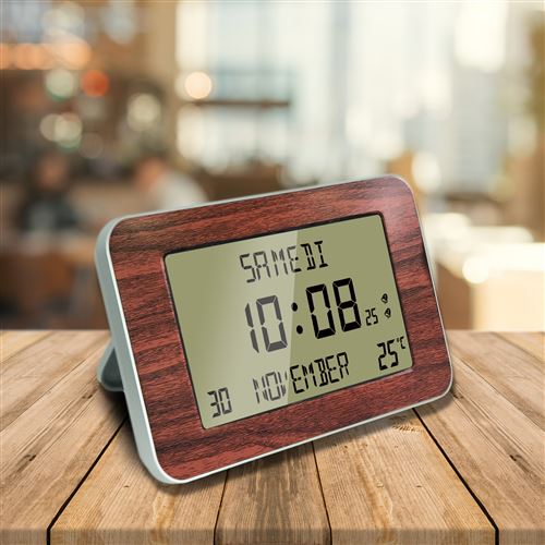 Horloge Digitale Tactile Radiopilotee - Temperature Ambiante - Grands  Chiffres - Reveil Numerique Murale ou a Poser - Snooze - 8 Langues - Motif  Bois