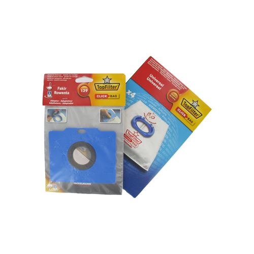 Boite de 4 sacs aspirateurs universels Top Filter avec Adaptateur Click Bag pour aspirateurs Rowenta Fakir 139 ref 68003