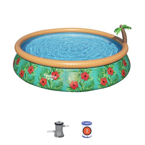 Piscine hors sol imprim&eacute;e fleurs 457x84cm avec fontaine int&eacute;gr&eacute;e