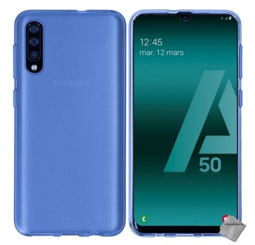 Housse etui coque pochette silicone gel fine pour Samsung Galaxy A50 avec verre trempe - BLEU