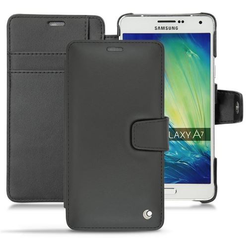 Housse cuir pour Samsung Galaxy A7 - Rabat horizontal portefeuille - Cuir Perpétuelle - Noir - NOREVE