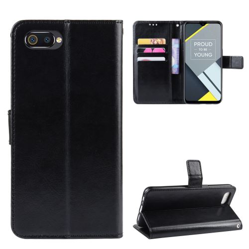 Etui en PU cheval fou flip avec dragonne noir pour votre Oppo Realme C2/A1k