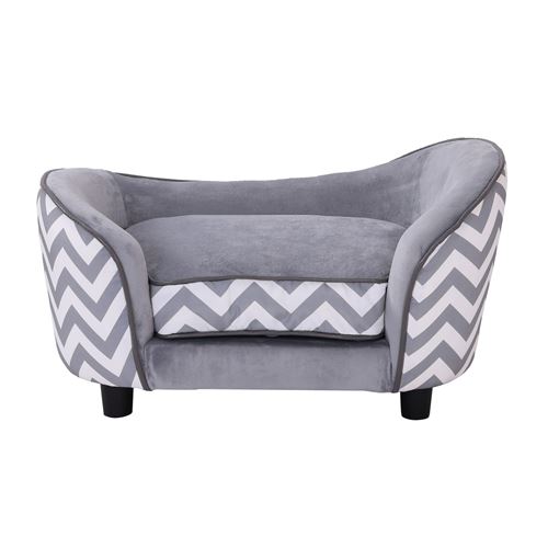 Comparer les prix de Canapé chien chat sur pied style graphique contemporain coussin amovible lavable grand confort + pochette rangement 68,5L x 40,5l x 40,5H cm gris blanc