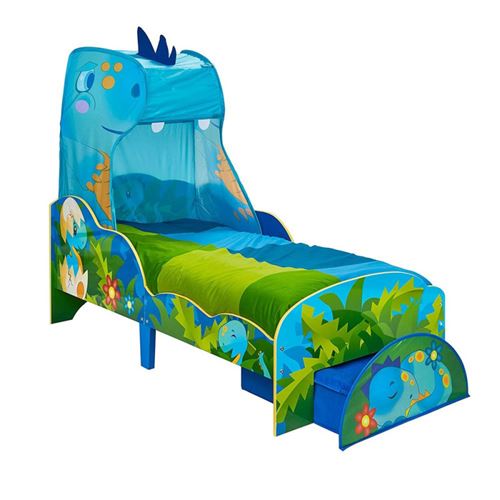 Worlds Apart Lit enfant et tiroir Dinosaures 142x77x138cm Bleu et vert