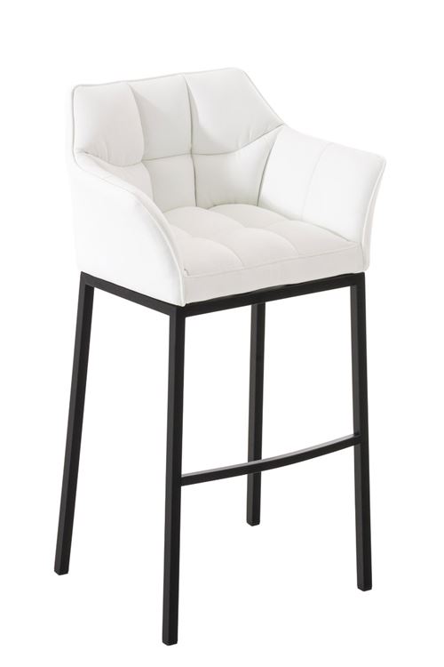 CLP - Tabouret de bar Damaso similicuir blanc M&eacute;tal noir mat