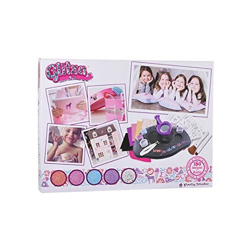 Glitza - GLT7661 - Transfer Art - Party Studio - 120 Motifs à Pailleter - 4 Pots de Paillettes - Velours - Brillants - Pinceau