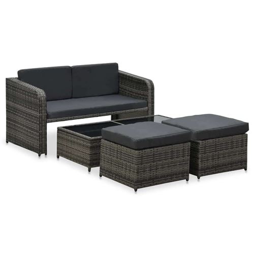 Salon de jardin 4 pcs avec coussins R&eacute;sine tress&eacute;e Anthracite
