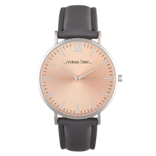 Montre Female Andreas Osten Mouvement Quartz Cadran Rose Gold 36mm Et Bracelet Gris En Cuir AO-244